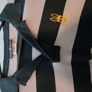 Psycho bunny stripe polo w/medium gold bunny logo rare